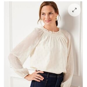 Talbot Smocked Blouse - Metallic Clip Dot, medium petite